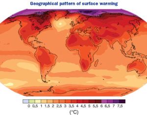 Geographical pattern of surface warming (IPCC)